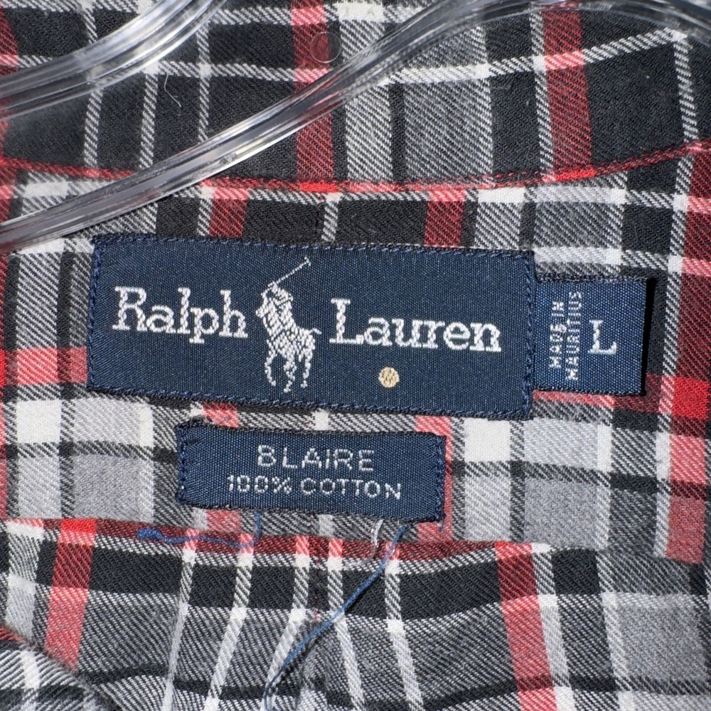 Polo Ralph Lauren Mens Blaire Button Down Shirt Black Red Plaid Long Sleeve Sz L - Picture 3 of 6